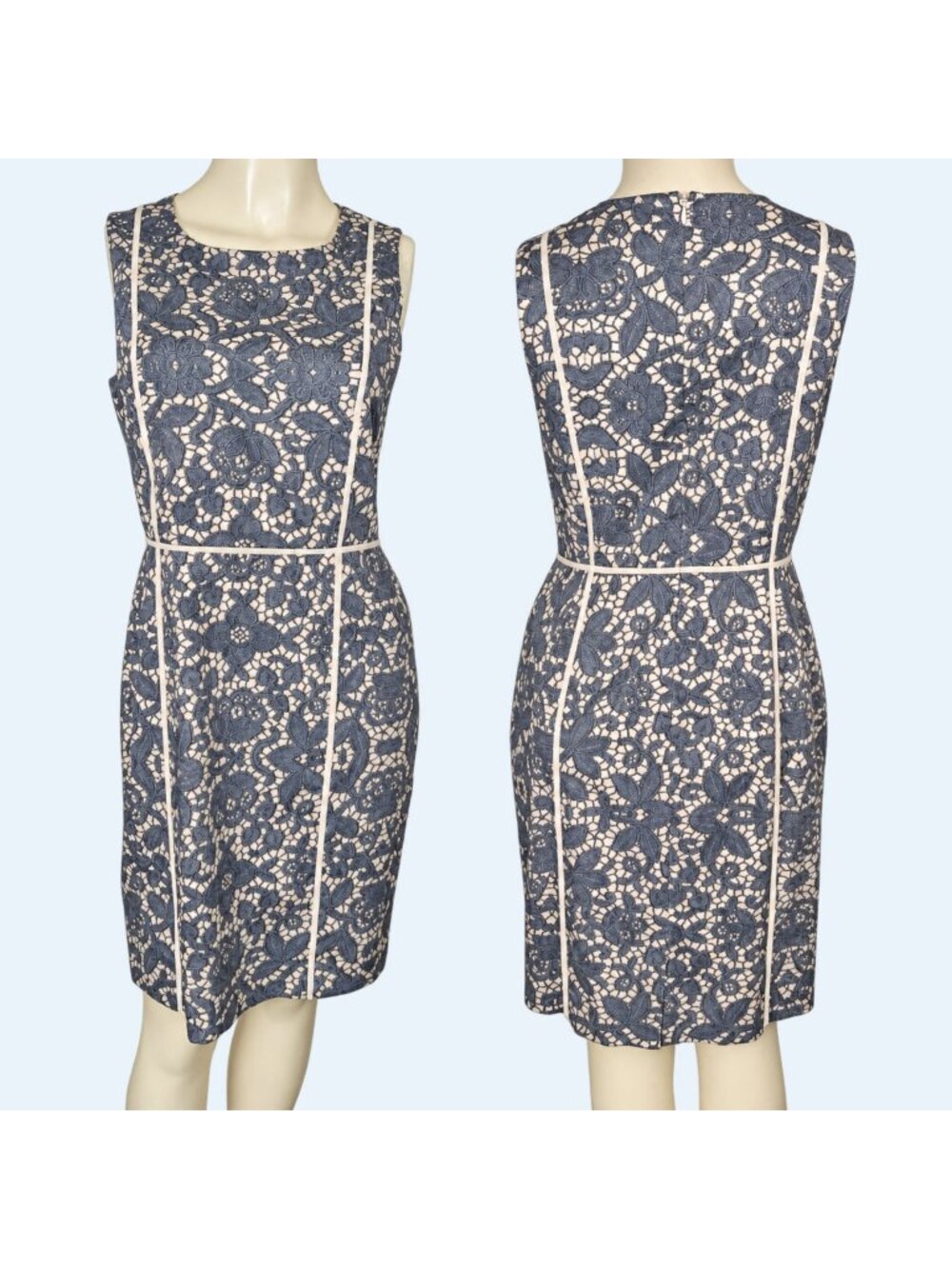 Ann Taylor Dress Womens 8P Petite Geometric Gray Sheath Sleeveless Knee Career